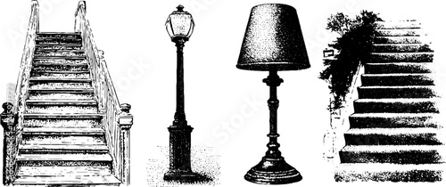 Vintage staircases and classic light fixtures for architectural design