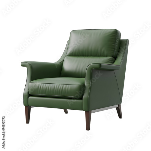 green leather lounge chair, isolated design icon, 3d illustration isolated on white background