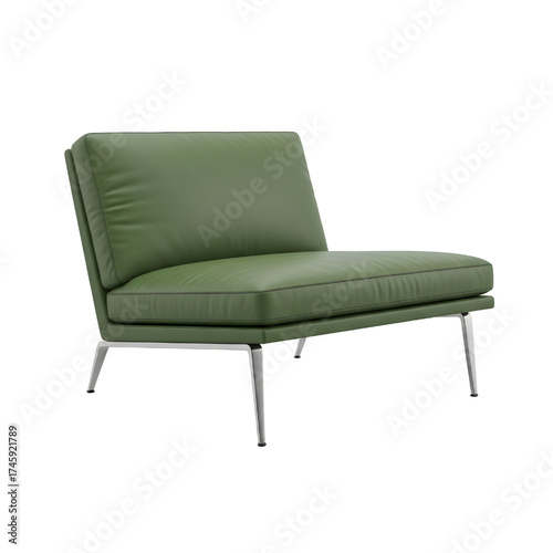 green leather lounge chair, isolated design icon, 3d illustration isolated on white background