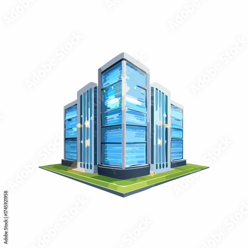 Modern Architectural Buildings with Blue Glass Windows.