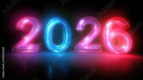 Neon Numbers Glowing Brightly to Celebrate the Arrival of the New Year 2026 in a Festive Atmosphere