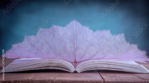 Open Book Showcasing Pressed Bodhi Leaf With Vintage Wooden Background
