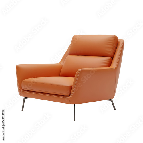 orange leather lounge chair, isolated design icon, 3d illustration isolated on white background