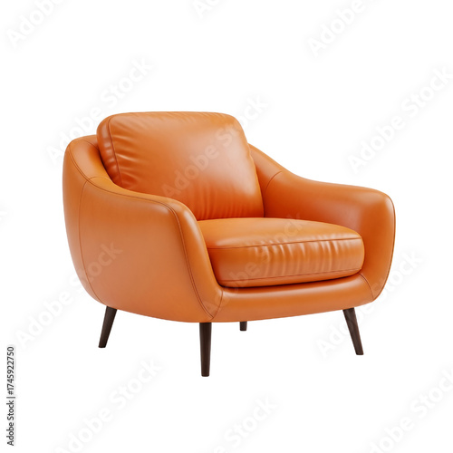 orange leather lounge chair, isolated design icon, 3d illustration isolated on white background