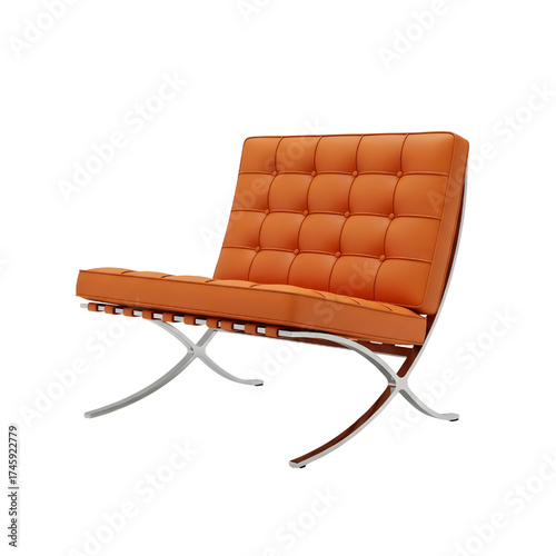 orange leather lounge chair, isolated design icon, 3d illustration isolated on white background