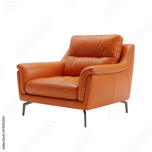 orange leather lounge chair, isolated design icon, 3d illustration isolated on white background