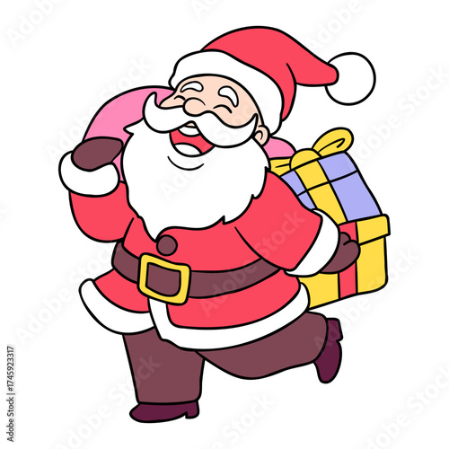 Jolly Santa Claus joyfully delivers gifts and holiday cheer, spreading happiness and festive spirit with a sack of presents and a bright smile