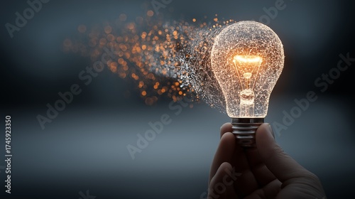Spark of creativity ignites as light bulb shatters, illuminating the darkness with brilliant energy at night