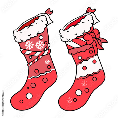 Festive Christmas stockings, holiday cheer and whimsical designs evoke joyful celebrations, perfect for seasonal greetings and winter holiday themes