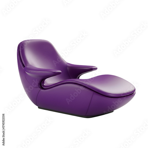purple leather lounge chair, isolated design icon, 3d illustration isolated on white background