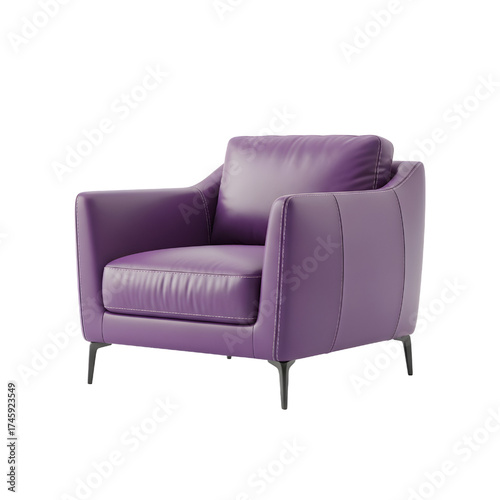 purple leather lounge chair, isolated design icon, 3d illustration isolated on white background