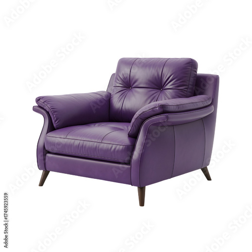 purple leather lounge chair, isolated design icon, 3d illustration isolated on white background