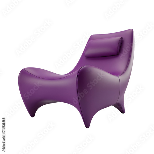 purple leather lounge chair, isolated design icon, 3d illustration isolated on white background