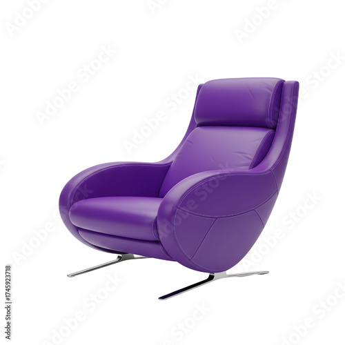 purple leather lounge chair, isolated design icon, 3d illustration isolated on white background