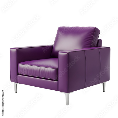 purple leather lounge chair, isolated design icon, 3d illustration isolated on white background