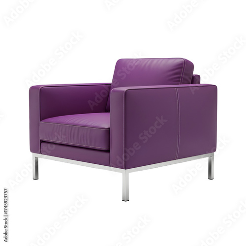 purple leather lounge chair, isolated design icon, 3d illustration isolated on white background