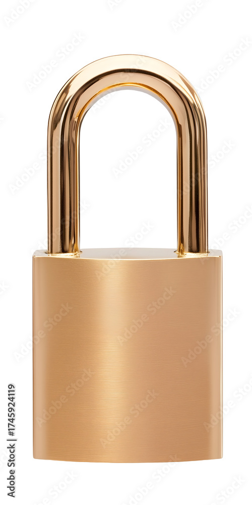 Fototapeta premium Secure your assets with this gleaming, polished brass padlock, symbolizing trust, protection, and robust security for all your important possessions. transparent background