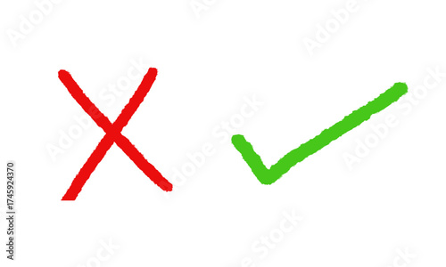 Red x and green check mark isolated on transparent background