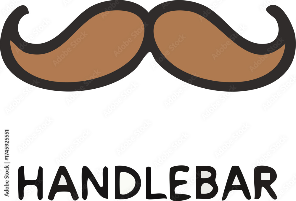 Fototapeta premium Brown Handlebar Mustache Cartoon Illustration with Text.