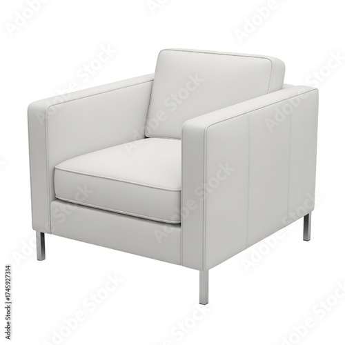 White leather chair, isolated design icon, 3d illustration isolated on white background
