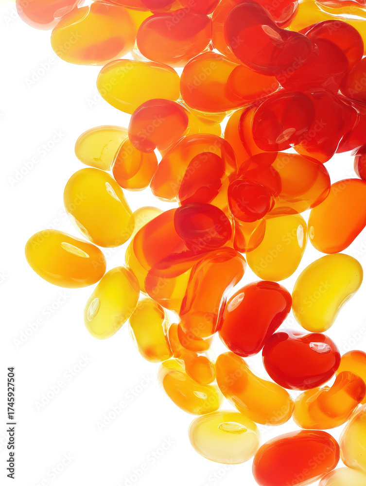 Fototapeta premium Vibrant pile of red orange and yellow jelly beans.