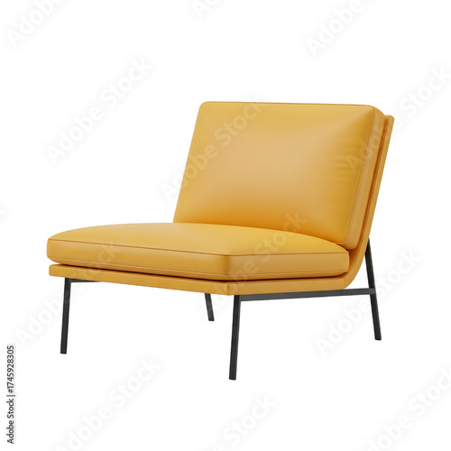 yellow leather lounge chair, isolated design icon, 3d illustration isolated on white background