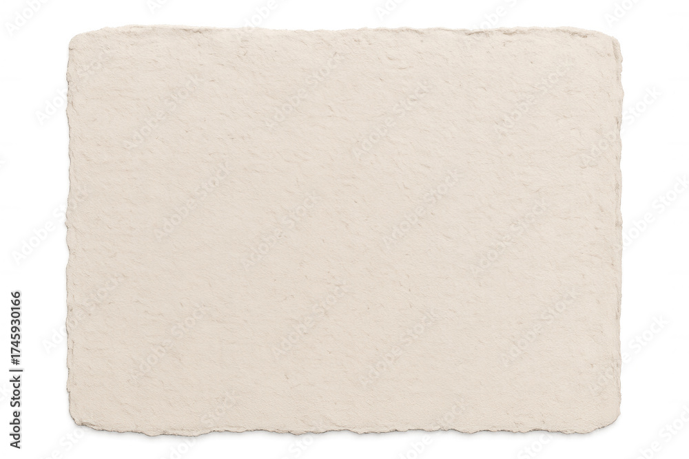 Obraz premium Beige handmade textured paper with deckle edge, vintage craft parchment background, transparent