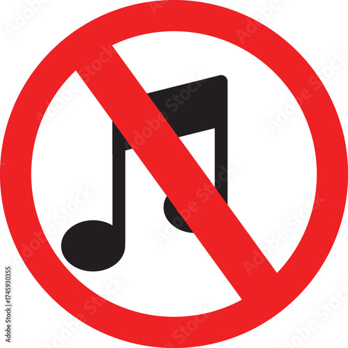 No Music Allowed Sign (Sound Prohibition Symbol, Noise Restriction Warning Icon)