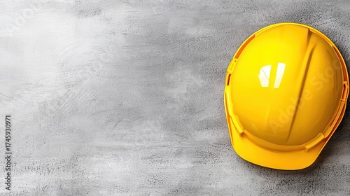 Yellow Hard Hat on Gray Textured Background