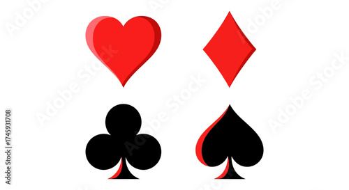 playing card suits design featuring heart diamond club spade symbols illustrating luck and gaming perfect for online casinos or poker night promotion.