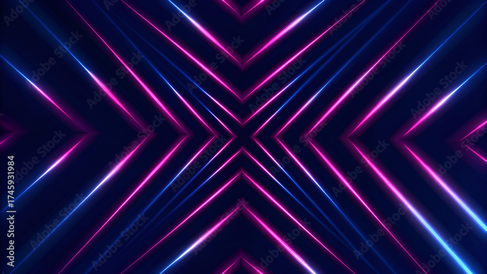 Obraz premium Dynamic futuristic abstract background with glowing blue and pink neon light lines and reflections