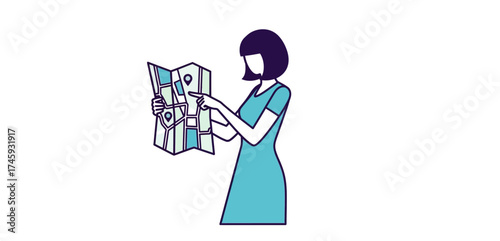 woman navigating with a map planning a journey showcasing travel destination exploration for adventure tourism and vacation planning concept