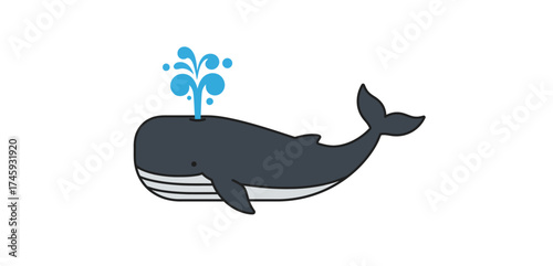 Whale blowing water illustration cartoon whale spouting water above isolated on white ideal for kids books educational resources and marine biology