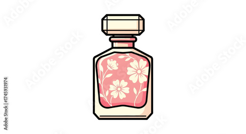 Perfume bottle with floral design showcasing fragrance and beauty products in a stylish feminine manner ideal for cosmetic ads  beauty blogs.