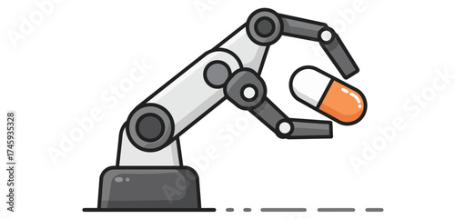 robotic arm grasping a capsule for pharmaceutical automation automating medicine production in a modern lab illustrating precision healthcare