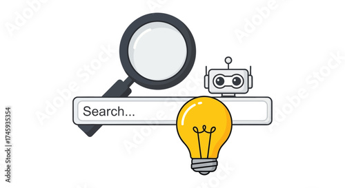 search for innovation ideas using ai a search bar with robot  light bulb suggests a bright future for search engines  creativity