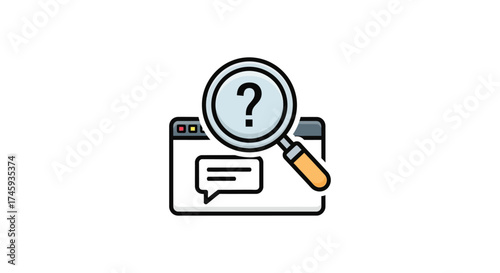 search query analysis webpage with a magnifying glass highlighting a question mark illustrating website optimization and online investigation