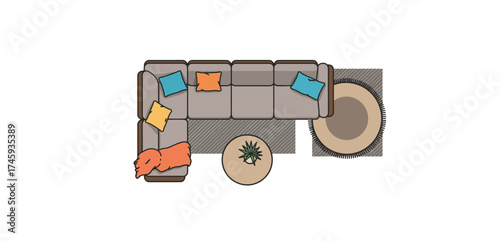 sectional sofa arrangement with throw pillows and round coffee table on a striped rug ideal for interior design inspiration home decor blog post.
