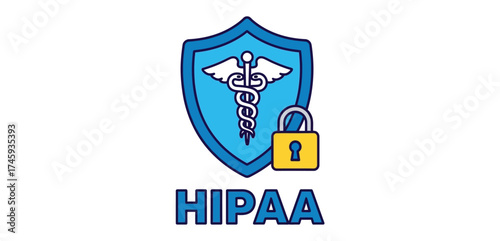 secure hipaa compliance with a shield and padlock protecting sensitive health information and ensuring data privacy for healthcare businesses