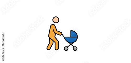 Person pushing a stroller on a walk illustrating parenthood and family life a simple design for a baby product advertisement and childhood blogs.