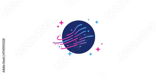 planet design with streaming lights cosmic illustration ideal for tech startups and creative agencies promoting innovation and cutting-edge technology.