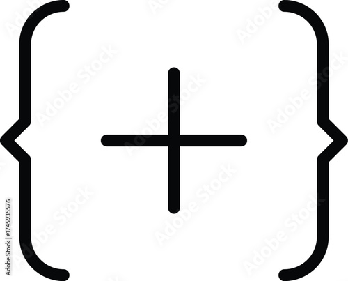 Vector art of plus sign inside curly brackets for addition