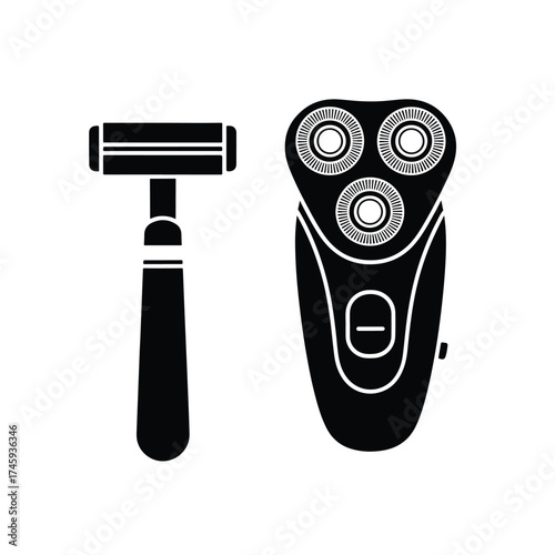 Simple icons of a razor and electric shaver for grooming -  icon vector illustration - Logo vector icon symbol stock illustration