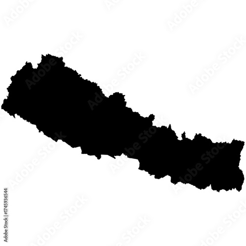 Editable detailed black vector silhouette of the country of Nepal.