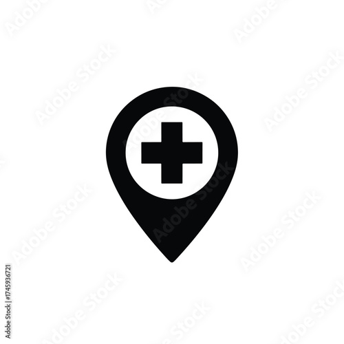 Solid medical cross location pin icon for healthcare and hospitals -  icon vector illustration - Logo vector icon symbol stock illustration