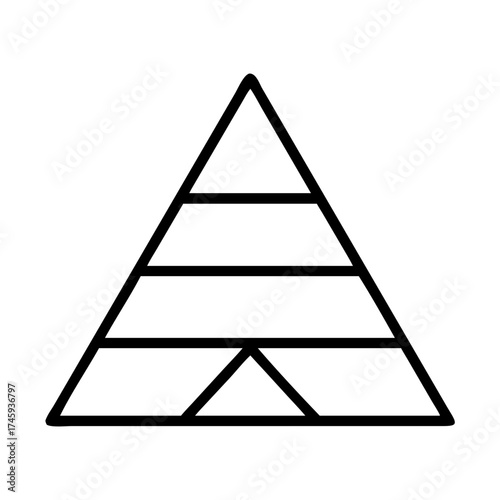 Vector art of pyramid scheme diagram, illustrating a hierarchical structure with layers and a triangular base, emphasizing stability