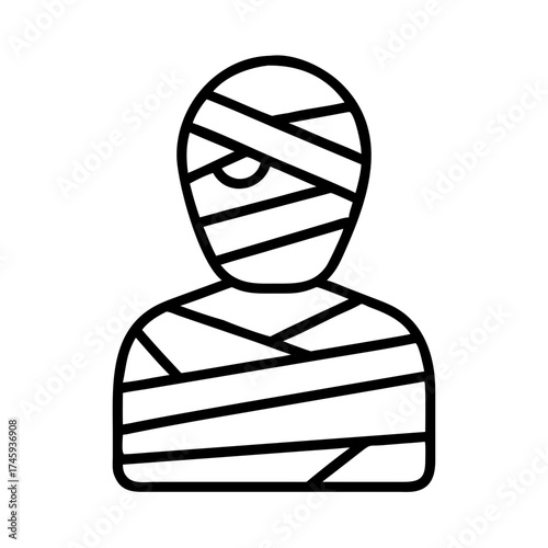 Vector art of iconic mummy illustration, evoking halloween with its bandaged head and body, a classic symbol of spooky folklore