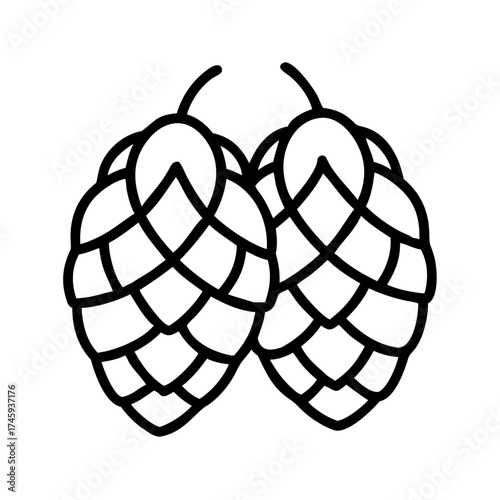 Vector art of hop aromatic flower cone of the hop plant ingredient for beer production agriculture, brewery, and food concept
