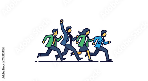 Teamwork in business diverse professionals running together illustrating success  strategy perfect for corporate presentations and growth concepts.
