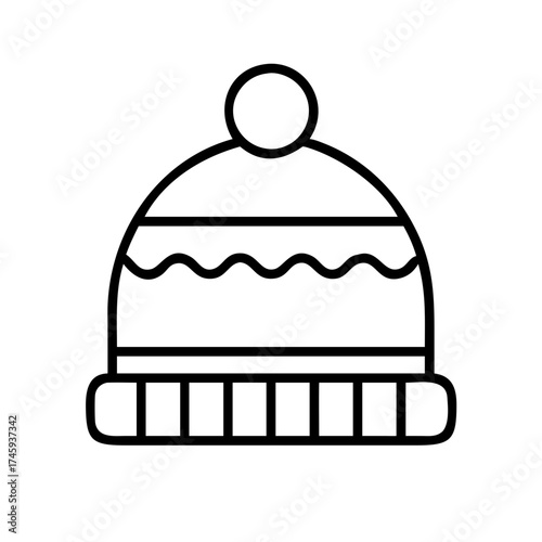 Vector art of winter hat icon a simple line drawing of a knitted hat with a pompom perfect for winter designs and holiday projects